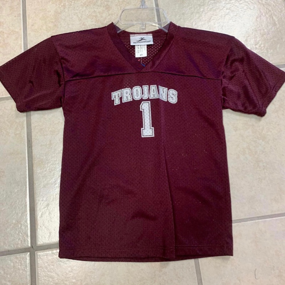 Kids Unisex 4T- Youth Large Maroon & Gray “Trojans” Football Sports Jersey NWT